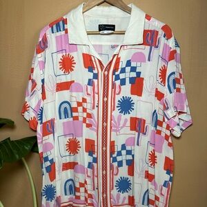 Original Use Red and Blue Casual Button Down Shirt